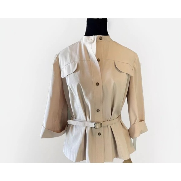 Vintage Anjac By Marc Needlemen California Sz S Belted Top Beige Office Dressy - Picture 1 of 9